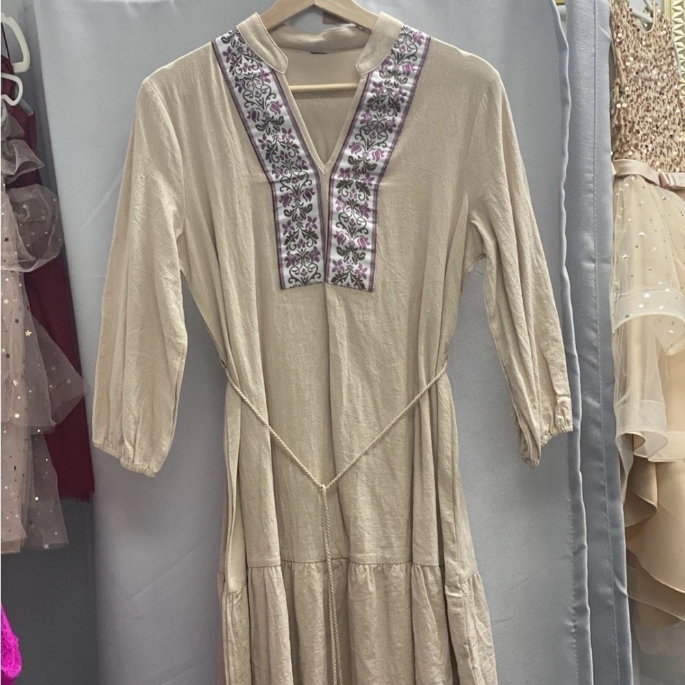 Elegant Beige Embroidered Dress